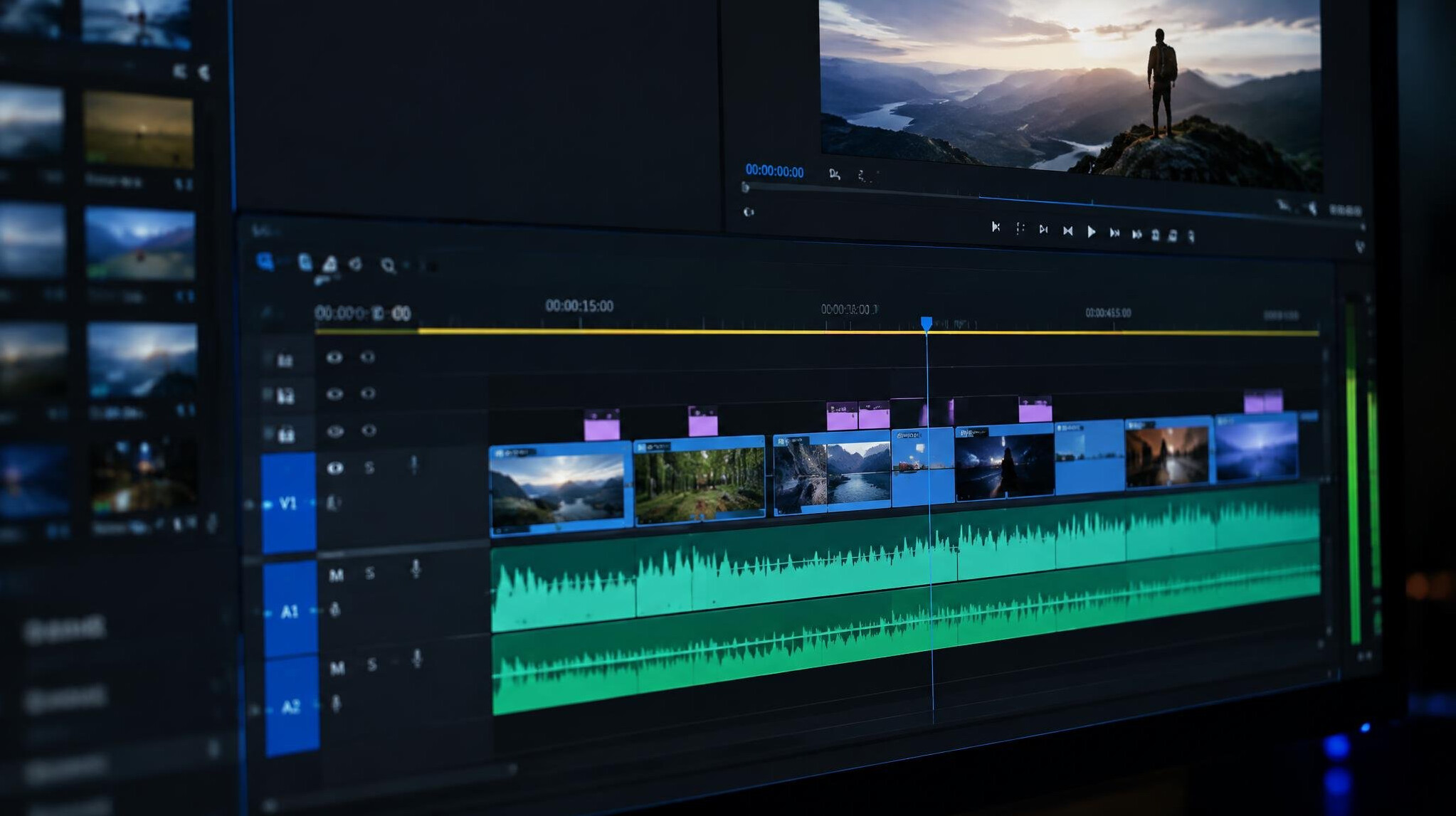 Video editing timeline on a computer screen