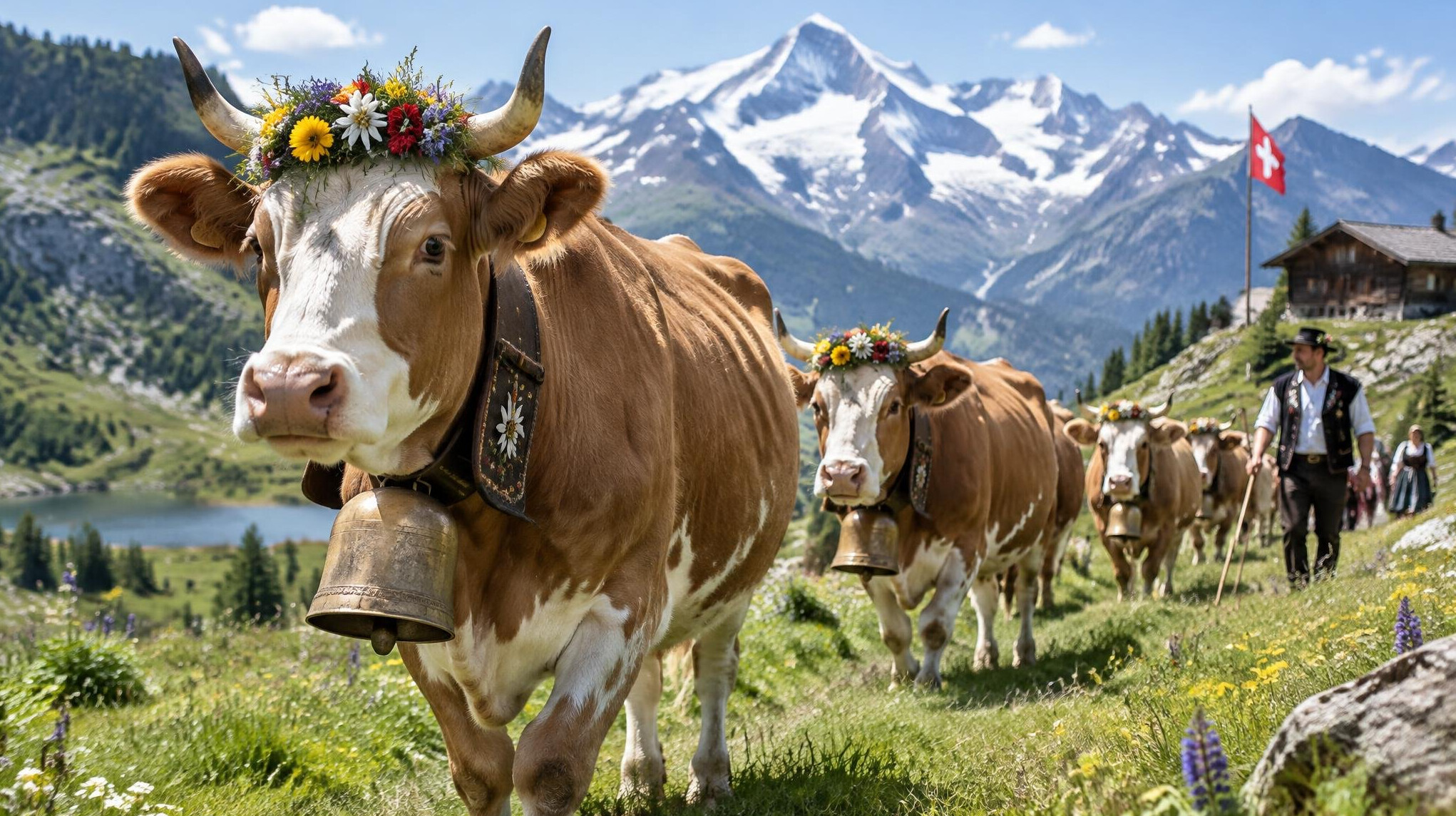 cow in alpine meadow