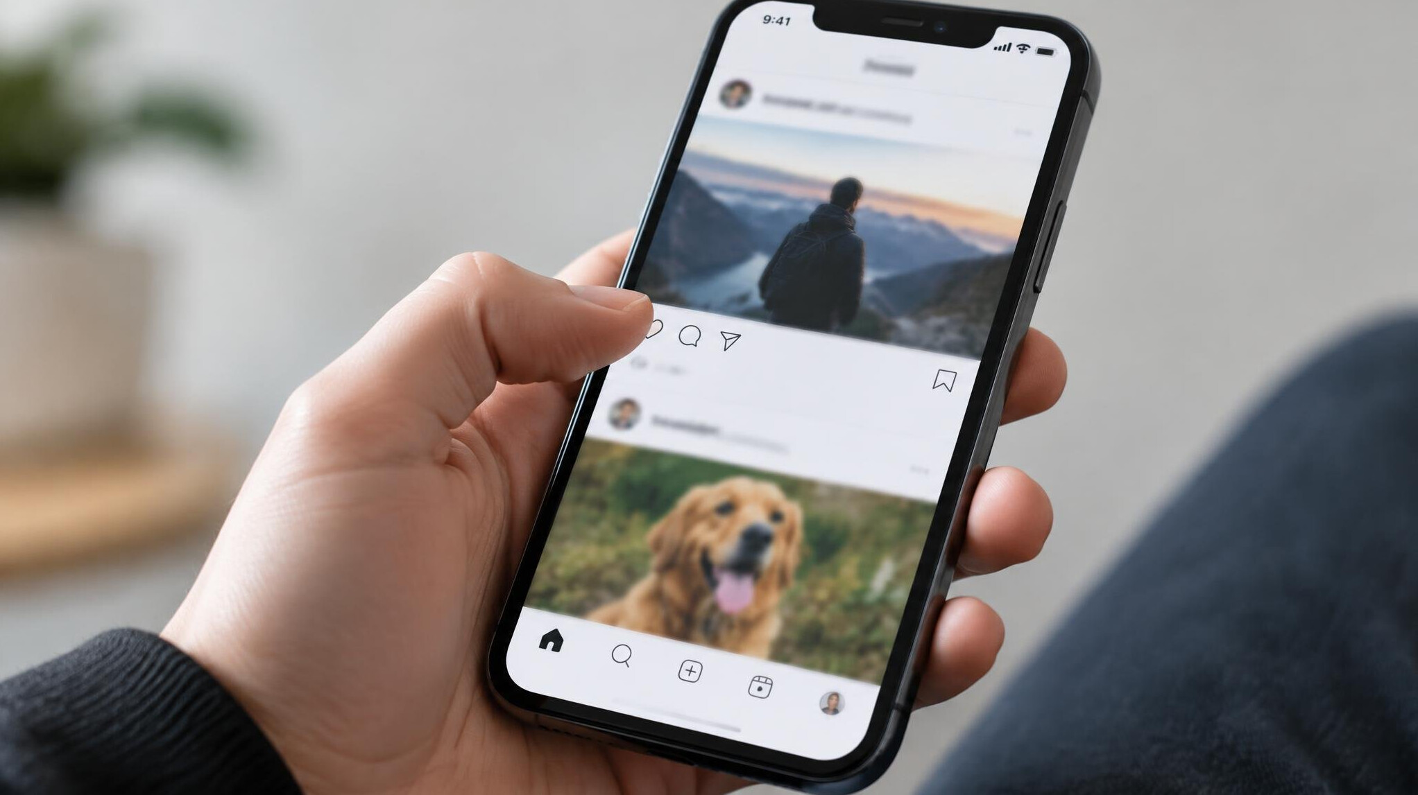 Smartphone displaying a social media feed
