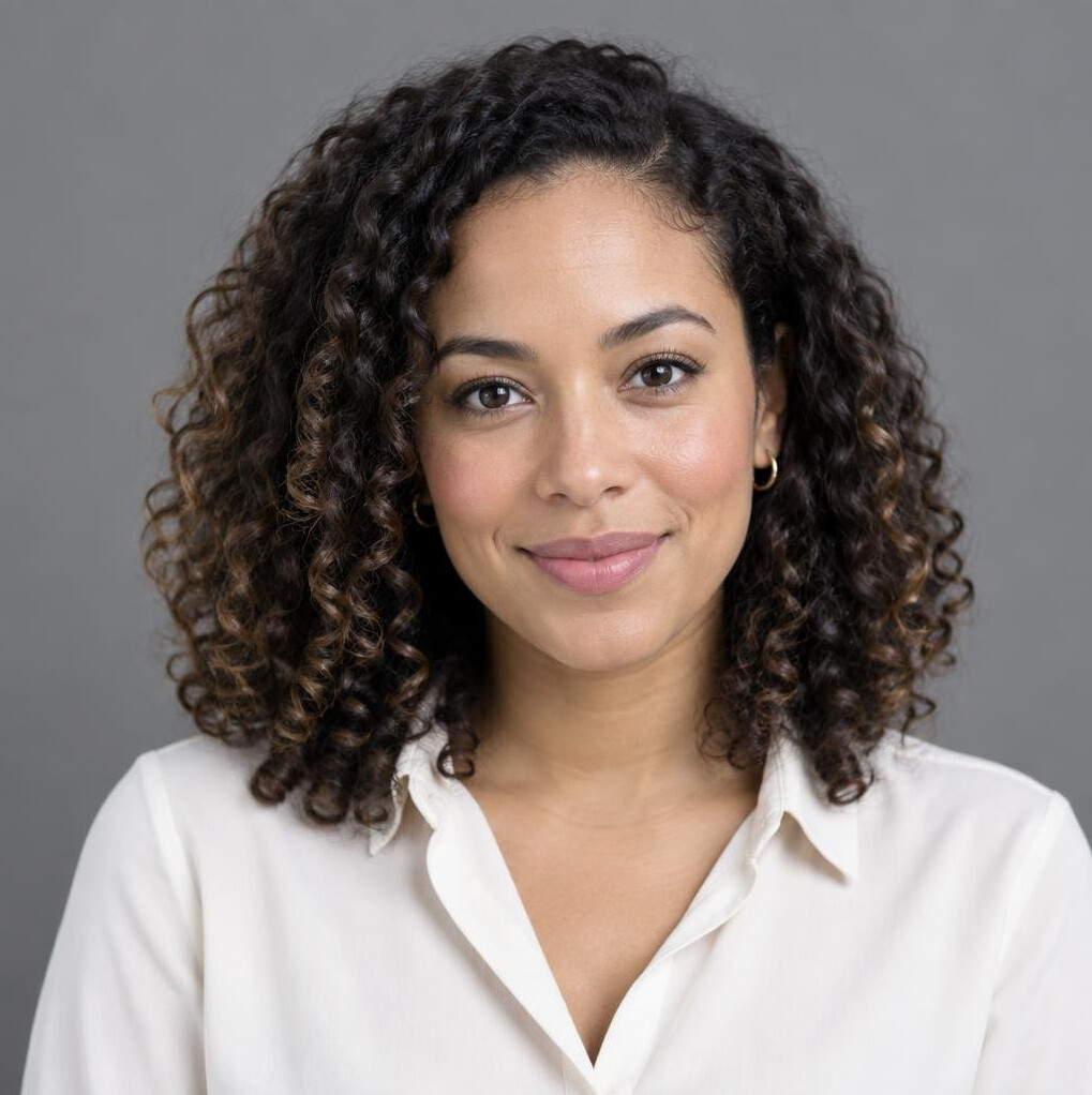 Studio portrait of a young woman with curly hair